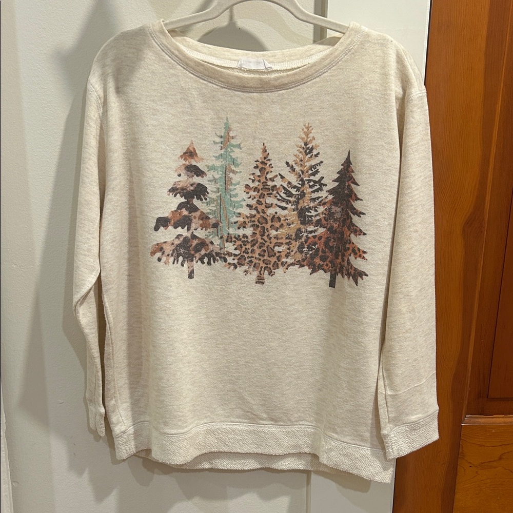 Cream Sweatshirt with Forest Print
